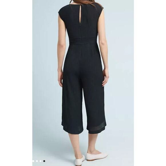 Anthropologie Abbey Tie Waist Jumpsuit Black Size 12 - Picture 2 of 7
